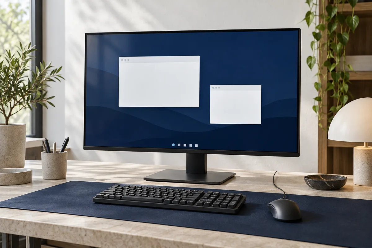 Linux显示器上的简洁窗口与桌面状态区域示意